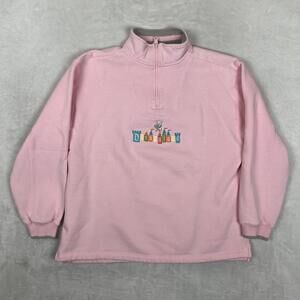 Vintage Tinker Bell Disneyland Resort Sweatshirt Womens Large Pink 1/4 Zip